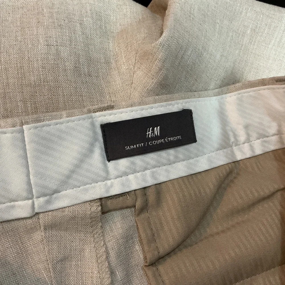 H&M Size 46R Natural 100% Linen‎ Slim Fit Men's Suit Pants NEW Lightweight